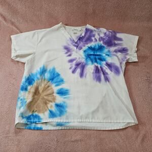 Applelife Women's V-Neck Short Sleeve Tie-Dye Scrub Top with Pocket Size L